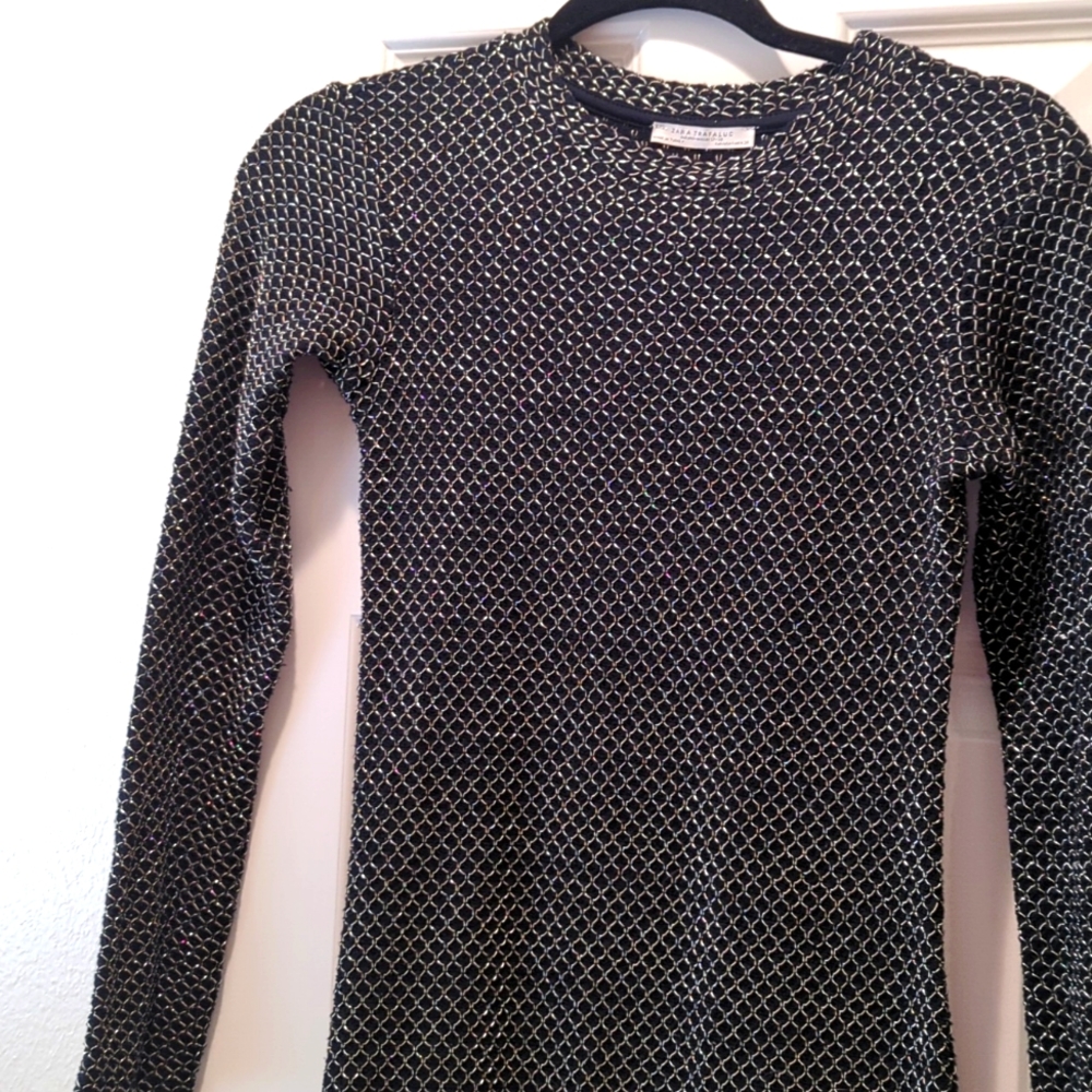 Zara Long black dress with metallic gold thread Size S - Picture 3 of 5